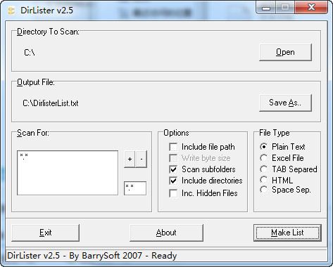 文件夾列表生成工具(DirLister) 2.5 官方版