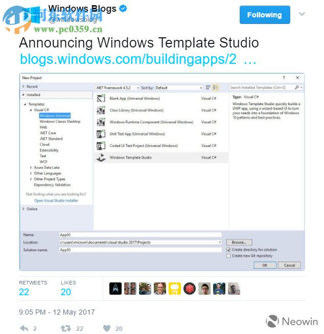 Windows Template Studio 1.1 微軟官方正式版