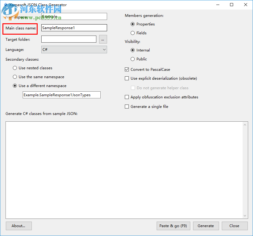 Json字符串轉(zhuǎn)c#代碼工具(Json Class Generator) 1.4.0.0 官方版