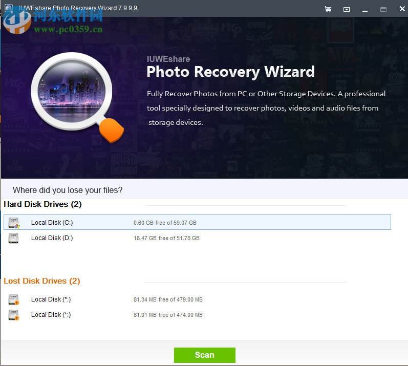 IUWEshare Photo Recovery Wizard(免費(fèi)<a href=http://m.stslhw.cn/zt/zphf/ target=_blank class=infotextkey>照片恢復(fù)</a>軟件) 7.9.9.9 破解版