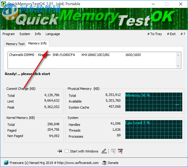 QuickMemoryTestOK(內存測試工具) 1.01 綠色版